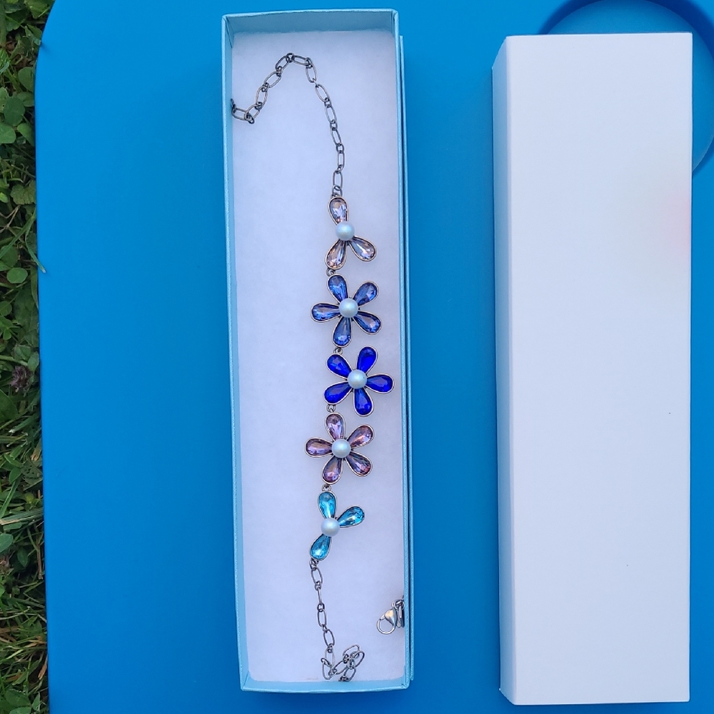 Blue and Silver Floral Necklace